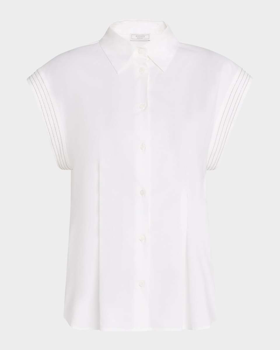 Chain-Trim Stretch Cotton Shirt